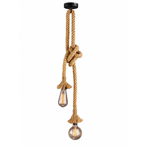 Modern Natural Jute Rope Pendant Ceiling Light with Decorative Knot - 1.5 m Length - 10 cm Canopy - Mishkah Lighting
