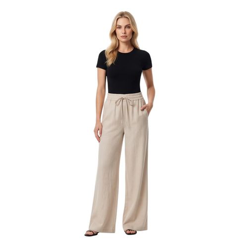 Women's Wide-Leg High-Waist Linen-Look Drawstring Pants