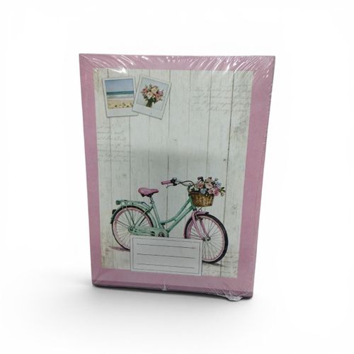 Stapled Plain and Lined School Notebook, 40 Sheets, Pink Bicycle Design, Duplex Cover, 16 x 22.5 cm