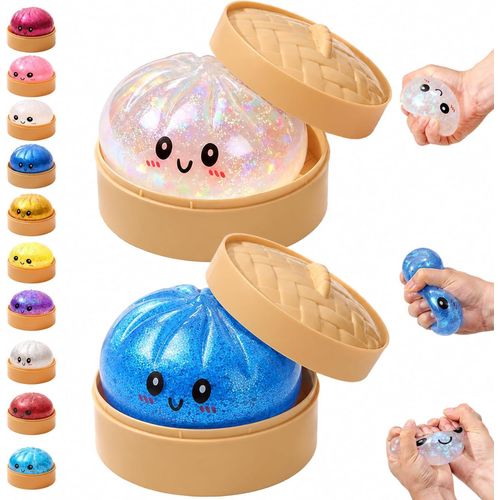 Dumpling Squishy 2 PCS, Glitter Dumpling Squishy Mystery Box, Soft Fun Dumpling Stress Ball for Anxiety Relief & Focus, Bao Bun Stress Relief Fidget for Teens Adults, Holiday & Birthday Gifts