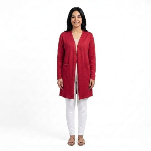 Regular Fit Open Neckline Cardigan - Dark Red
