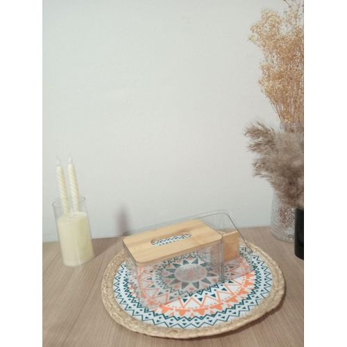 Tissue Box Divided Tissue Box with Wooden Lid with Remote Holder and Other Tools (Transparent)