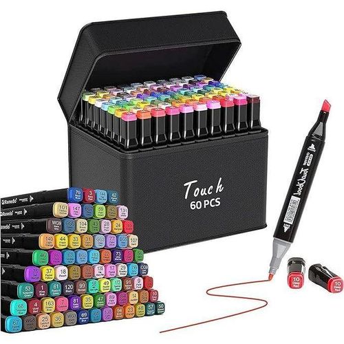 Color Touch 60pcs Dual Tip Felt-tip Pens – Thin & Thick Tips for Coloring, Drawing & Calligraphy – Bright Ink Markers with Carry Bag Ideal for Artists, Students & Hobbyists – Portable, Durable & Gift-Ready Art Supply Set
