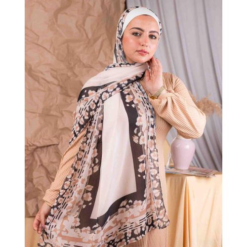 Digital Crinkled Scarf - White - Beige - Brown