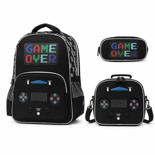 Glossy Bird - Black Gaming Controller Backpack Set with Lunch Bag and Pencil Case 17 Inch - GB5633