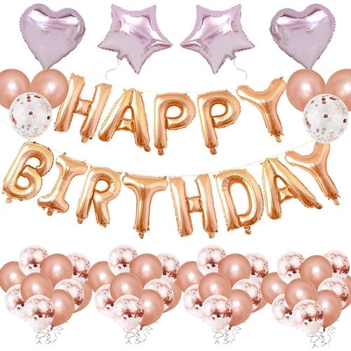 زينة حفلة عيد ميلاد بلون الذهب الوردي، لافتة عيد ميلاد سعيد بالونات، بالونات كونفيتي ذهبية وردية، لوازم زينة حفلة عيد الميلاد بالونات فويل
