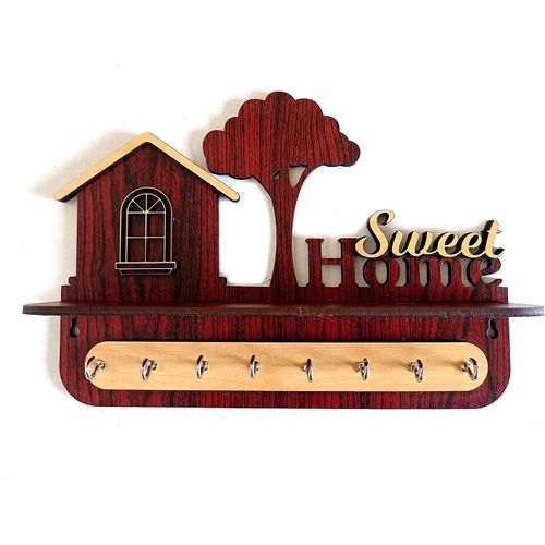 Home Decor Unique Stylish Wooden Key Holder for Wall Decor with Stainless Steel 8 Hooks Beautiful Key Organizer for Home Decoration (Style01)