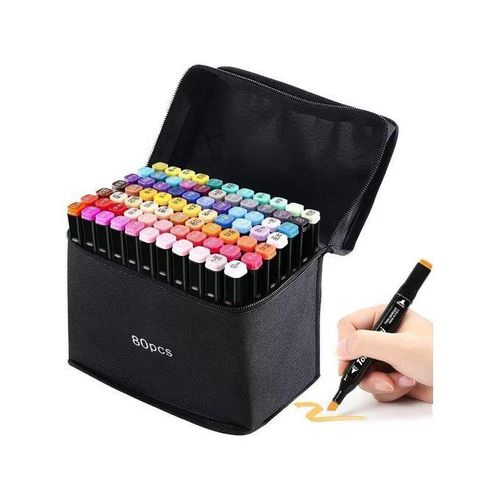 80-Color Dual-Tip Graphic Marker Set with Carrying Bag