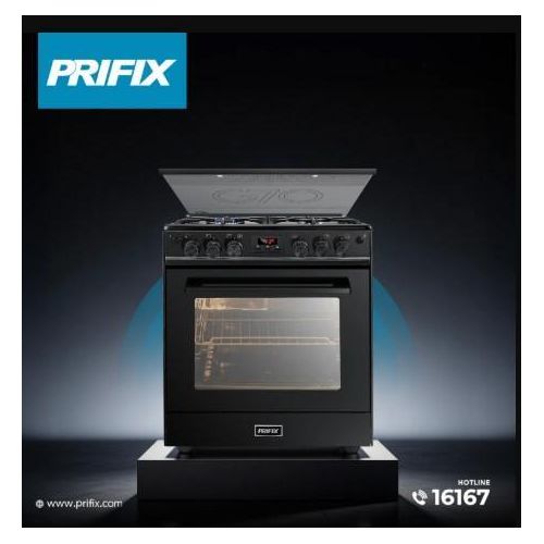 Gas Cooker 4 Burners with Italian SABAF Burners & Full Safety - Black - PCG70/6BBB