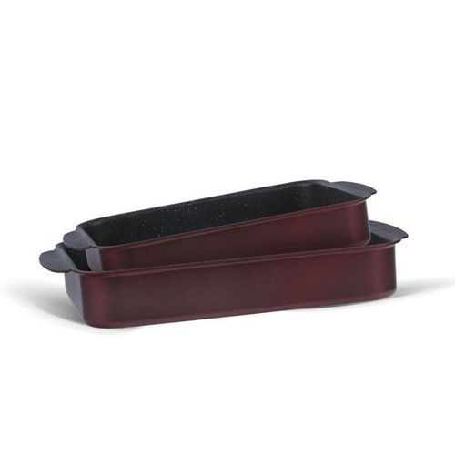 Granite Rectangular Tray Set Non-stick PFOA PTFE Free 2 Pieces 30-35 cm - Burgundy