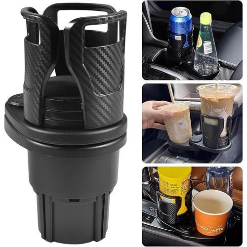 2-in-1 Expandable Car Cup Holder Organizer – Adjustable Universal Drink Holder for Coffee Cups, Water Bottles & Beverage Cans – Carbon Black