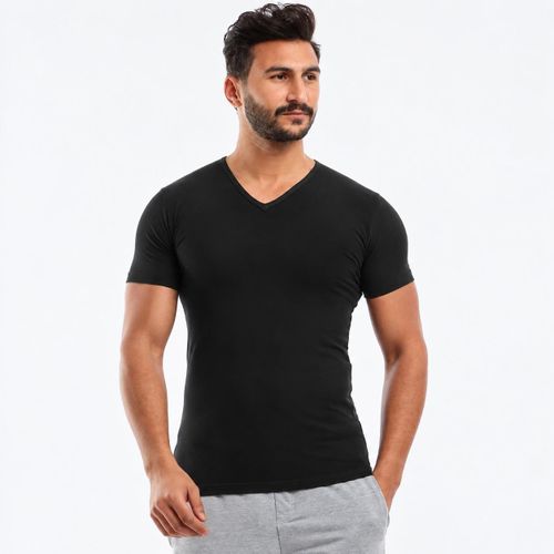 Short Sleeves - V Neck Undershirt - For Men