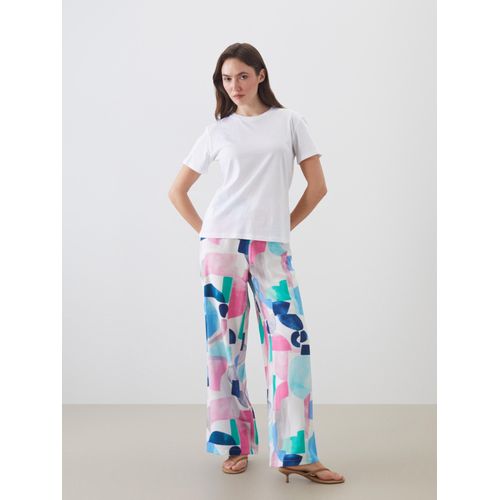 Elasticated Waist Patterned Wide Leg Women's Trousers