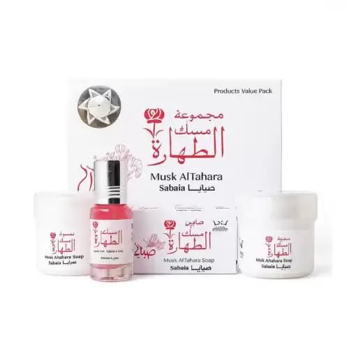 مجموعة مسك الطهارة بعطر صبايا الفاخر برائحة أنثوية ثابتة 4 قطع