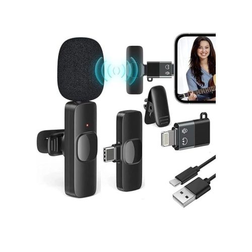 Wireless microphone compatible with all Lightning Type-C ports such as mobile phones cameras and laptops