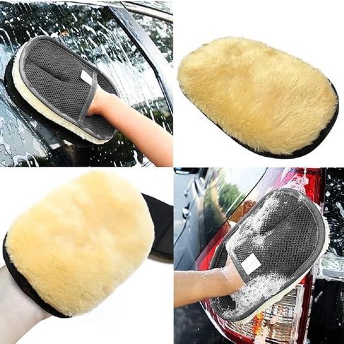 Wool Car Wash Mitt, High Density Lint Free Soft Microfiber Cleaning Gloves for Scratch-Free Cleaning