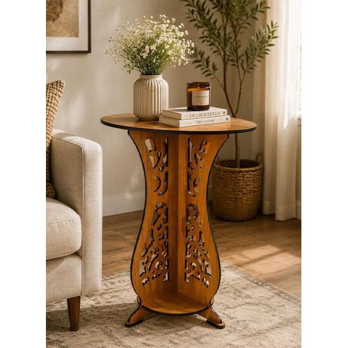 Modern MDF Decorative Side Table with Elegant Cut-Out Design, Sofa End Table for Living Room & Home Décor