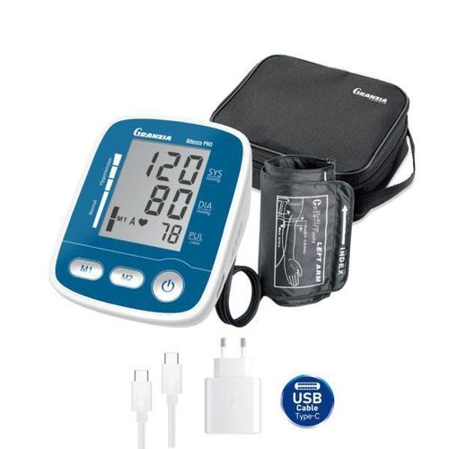 GRANZIA. Altezza-Pro Digital Upper Arm Blood Pressure Monitor Professional Upgraded Version with LED Display and Type-C Power Adapter White and Blue