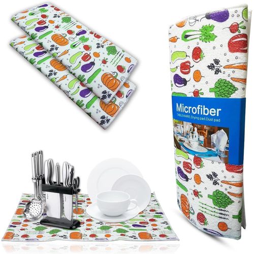 Premium Microfiber Dish Drying Pad – Thick Cushioned Countertop Protector for Glasses, Plates & Mugs – Quick-Dry, Odor-Free, Highly Absorbent Mat for Modern Kitchens, RVs & Small Spaces