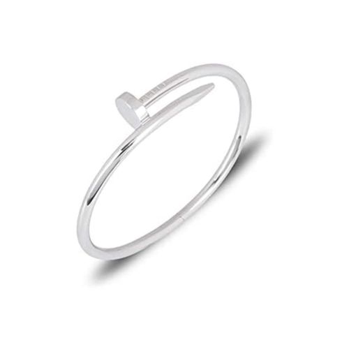 Silver Plated Stainless Steel Stud Shape Bangle Bracelet - Silver Color