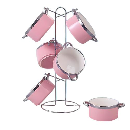 Porcelain soup set Luster , 6 pieces + stand - Imported