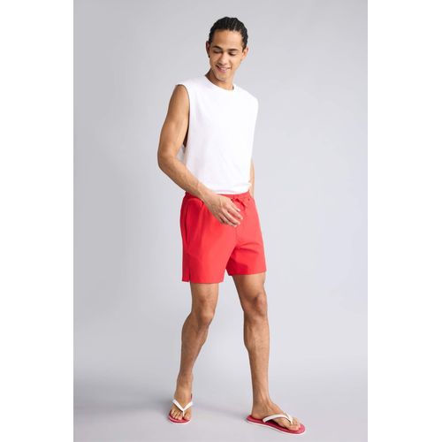 Printed Stretch Textured Short Red Swim Shorts