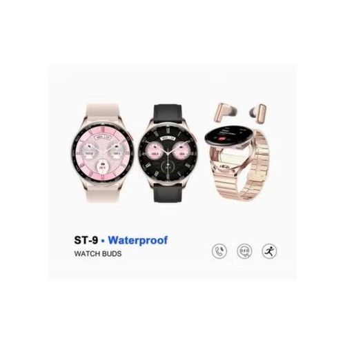 Haino Teko ST-9 Luxury 2-in-1 Ladies Smart Watch With Built-In Wireless Earbuds Vibrant AMOLED Display Featuring 3 Interchangeable Straps Gold
