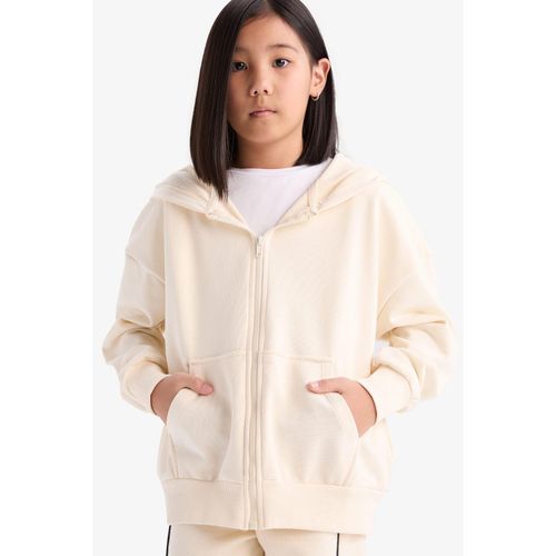 Hooded Basic Plain Pocketed School Zipped Sweatshirt Girls'