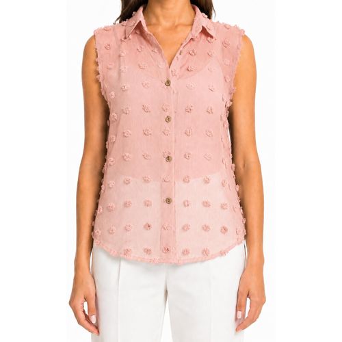 Chemise Cut Chiffon Popcorn Sleeveless Blouse Classic Collar Button Front