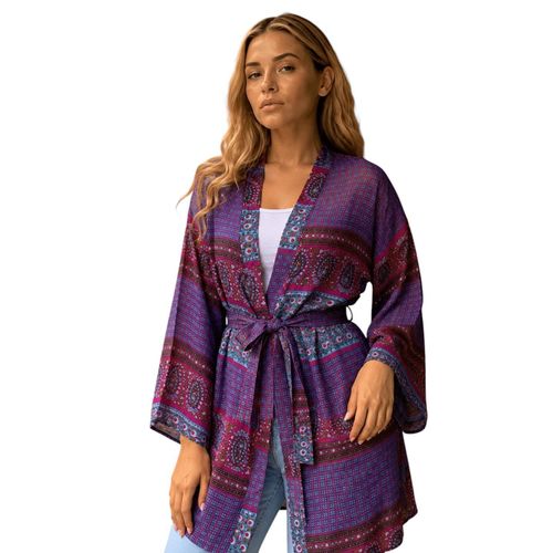 Blouse Barn Belted Purple Horizon Print Belted Kimono