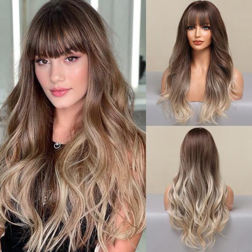 Synthetic Hair Wig Long Wavy Brown Color Fiber Thermal Hair