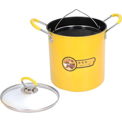Duck Cooking Pot with Basket - This Kitchen Essentials Includes Frying Pan, Heat Resistant Glass Lid, Wire Frying Basket, and Stainless Steel Handle for Safe and Easy Cooking. (3L)