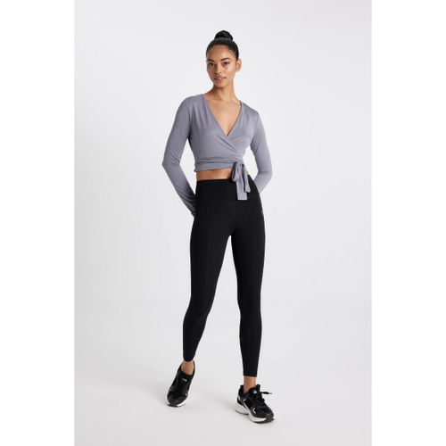 Woman V Neck Standart Fit Long Sleeve T-Shirt - Grey