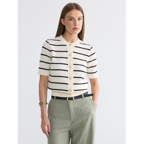 Crew Neck Striped Women's Knitwear Cardigan