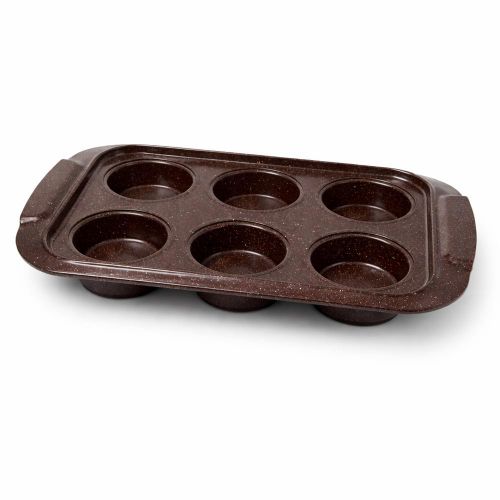 Non Stick Muffin Baking Tray ,Durable Marble Coated Cupcake Pan 6 Cup - Brown - A1-91