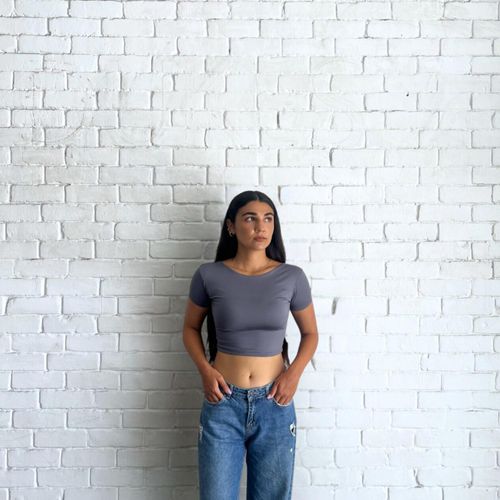 Cropped Backless Round Neck - Dark Grey