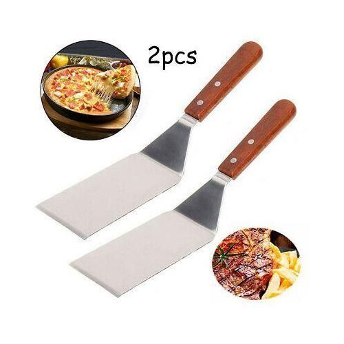 2 Pcs Metal Spatula Kitchen With Wood Handle Grill Griddle BBQ