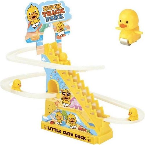 Electric Stair Climbing Track Toy for Kids, Duck Roller Coaster Toys with Flashing Lights and Music for Toddlers Boys and Girls 3 Duck Slide
