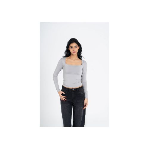 Square Neck Long Sleeve - Light Grey