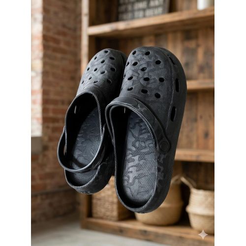 Onda Classico Plus Men's Clog Shoes - Premium Black with Wavy Pattern