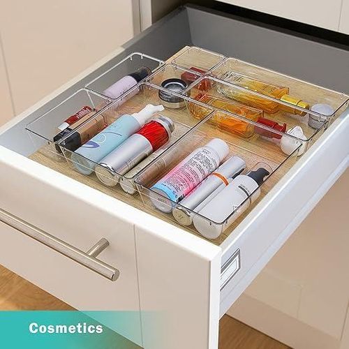 FYY Clear Plastic Drawer Organizers Set, 8 Pcs Desk Drawer Organizer Trays for Home,Bedroom,Kitchen,Bathroom,Office,Makeup Drawer Organizer-Clear