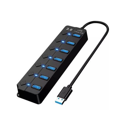 USB Hub, 7-Port USB 3.0 Hub, USB Hub Splitter with Individual Power Switches and Lights, 30cm Cable, High Speed Extension Hub for PC, Laptop, MacBook, Mac Pro, Mac mini, iMac, More