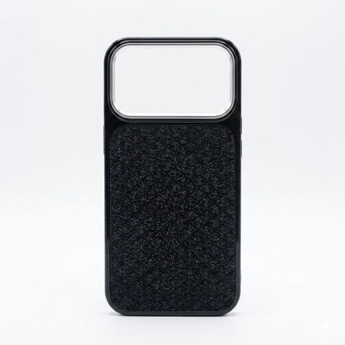 17 promax Luxury Glitter Geometric Protective Phone Case with Pro Camera Metal Bump - Black