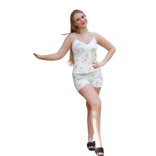 Women's Suspender Shorts Set, Sugar, Polyester&Cotton, Floral Print