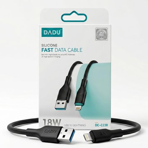 DC-C238 USB to Lightning Cable – 3A Fast Charging – 18W Output – Fireproof Material – Safe Charging – Black