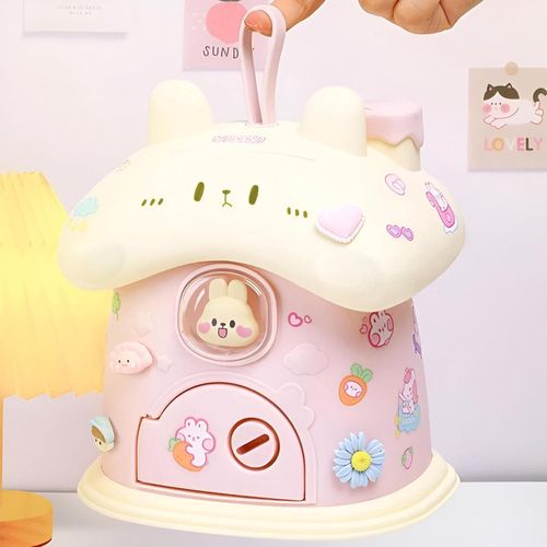 Home Piggy Bank - Decorative Acrylic Money Bank for Boys and GirlsLarge Saving Bowl with KeyGreat for Developing Saving HabitsPerfect for Nursery RoomBirthday or Holiday Gift (Pink)
