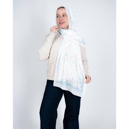 Nola Scarf - White - Sky Blue - Lilac