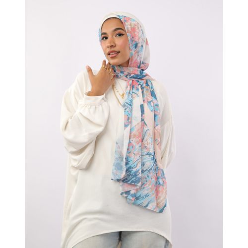 Chi Chi – Crepe Chiffon Scarf - Turquoise & Orange - Free Size