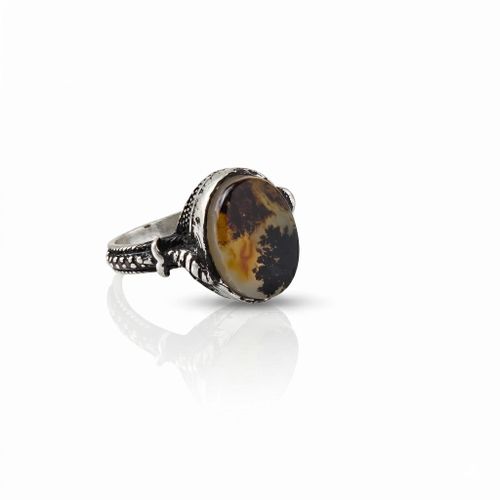 Men Silver Ring 925 Sterling Natural Yemen Aqeeq Agate