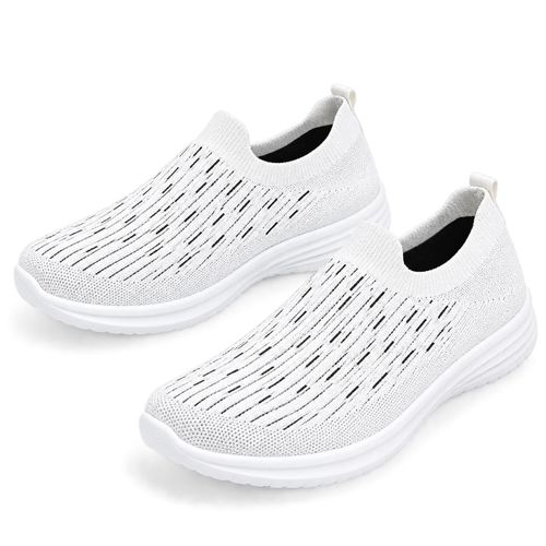 AF24 Women’s Lightweight Sport Sneakers – Breathable Mesh Fabric – Flexible Medical Sole for Daily Walking - White